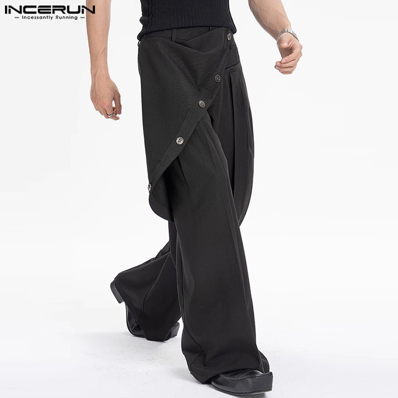 Incerun ผู้ชายเกาหลีทุกวันสบายๆสีทึบ Deconstructed Design กางเกง