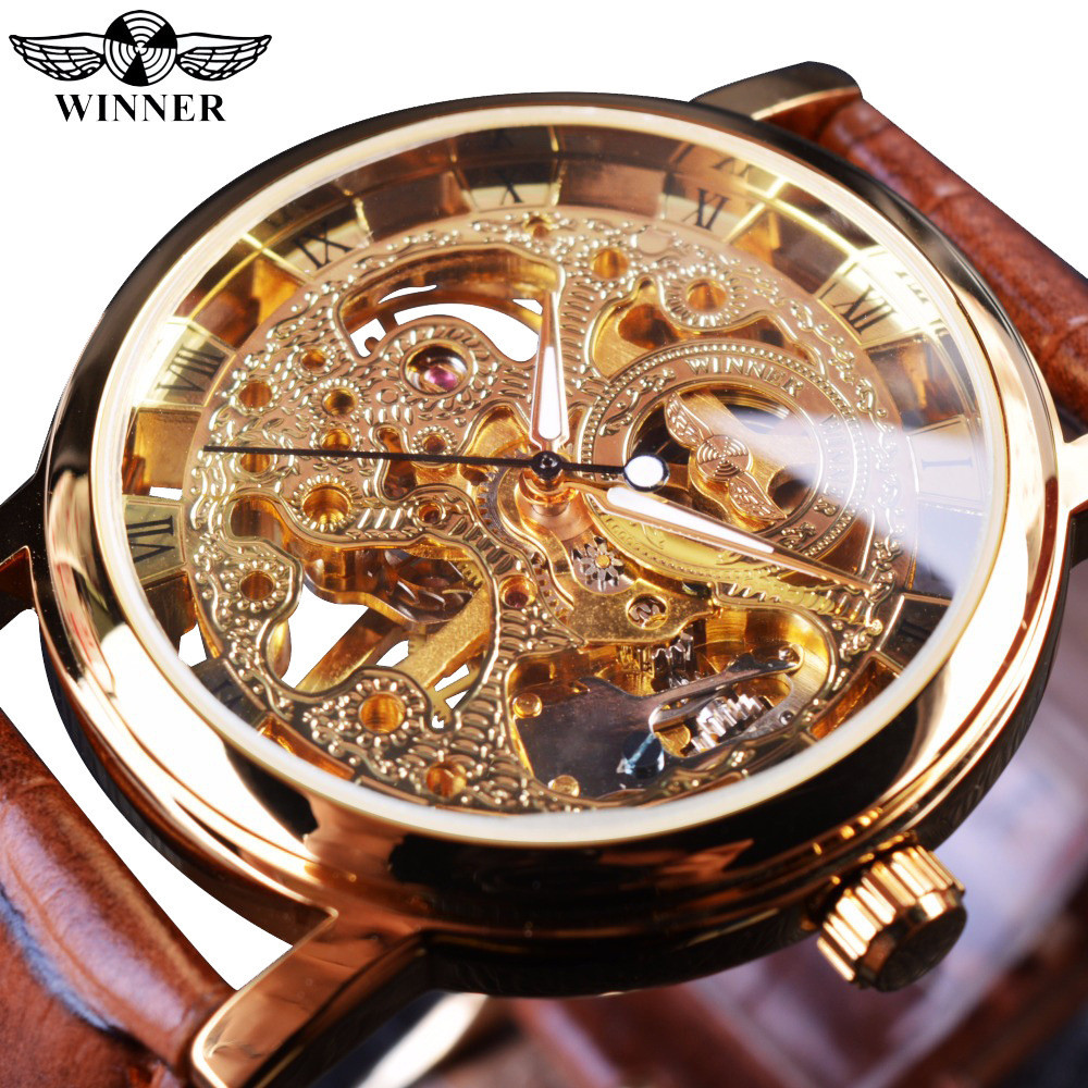 แฟชั่น Full Hollow Mens Automatic Mechanical Watch นาฬิกาผู้ชาย นาฬิกา