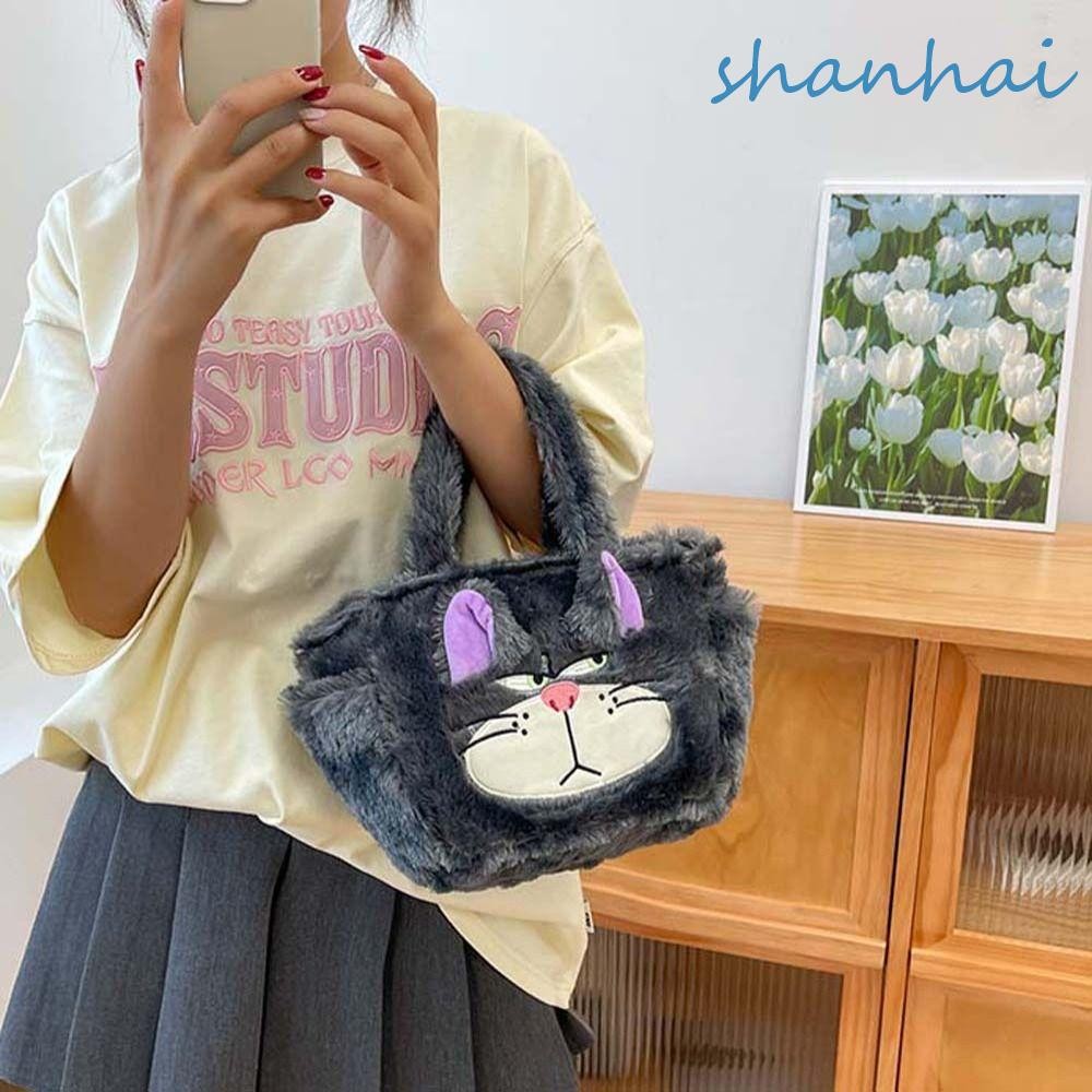 Shanhai กระเป๋าถือ กระเป๋าช้อปปิ้ง ทรงโท้ท ขนาดใหญ่ จุของได้เยอะ ลายการ์ตูนแมวน่ารัก สําหรับคุณแม่