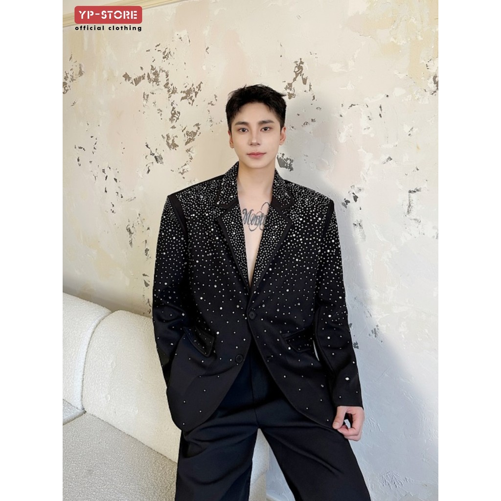 แสงหรูหราฤดูใบไม้ร่วง คนพาล หล่อร้อนเพชรเสื้อสูทลําลองชายเวอร์ชั่นเกาหลีพราวออกแบบเต็มไปด้วยดวงดาวหลวมอารมณ์สูท