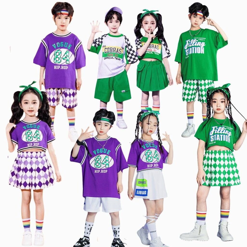 ชุดเต้น Coverdance เซ็ตชายหญิงลาย หมากรุก เขียวม่วง