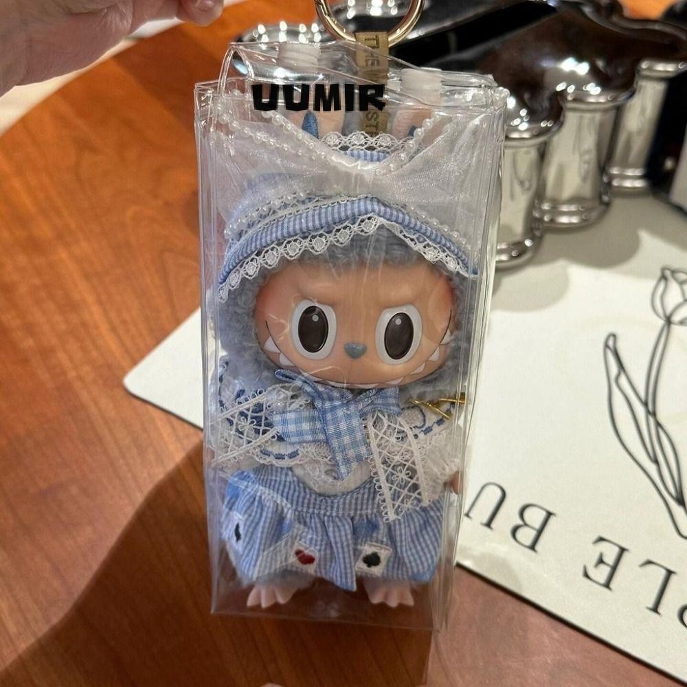 UUMIR กระเป๋าตุ๊กตากันฝุ่นโปร่งใส Labubu กระเป๋ากลางแจ้ง, แฟชั่นนํากลับมาใช้ใหม่ 17 ซม.ปุ่มสแน็ปกระเป๋าเก็บตุ๊กตาของเล่น
