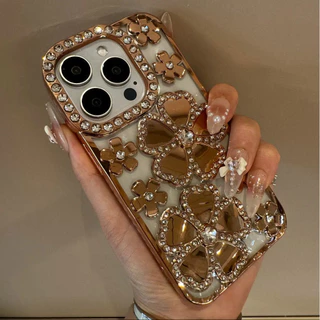 หรูหราชุบแฟลชเพชรดอกไม้ซิลิโคนเคสโทรศัพท์สําหรับ ไอโฟน16 15 14 13 12 11 มือโปร สูงสุด ปลอก กรอบรูปกันกระแทกเพชร-ป้องกันนิ่มฝาหลัง