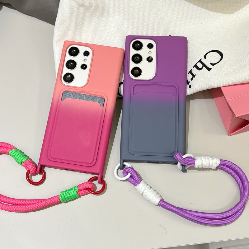 Samsung Galaxy S24 PLUS S23 Ultra S21 FE A55 5G A35 A25 lanyard card bag square gradient เคสโทรศัพท์
