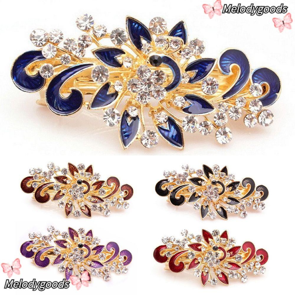 Melodg นกยูง Hairpin น่ารัก Headwear สีสัน Shinning Rhinestones
