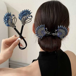 อารมณ์ดัดผมกิ๊บติดผมสําหรับผู้หญิง 2025 ใหม่ดอกไม้สีฟ้าม้วนผมบุญ Headwear หมุน Hairband