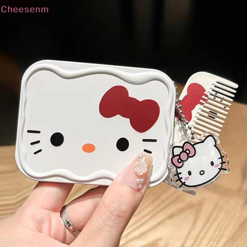 Cheesenm Sanrio Hello Kitty Mini กระจกแต่งหน้าพับพร้อม Com แบบพกพาน่ารักสําหรับผู้หญิงสาว Mini กระจกแต่งหน้ามือถือ TH