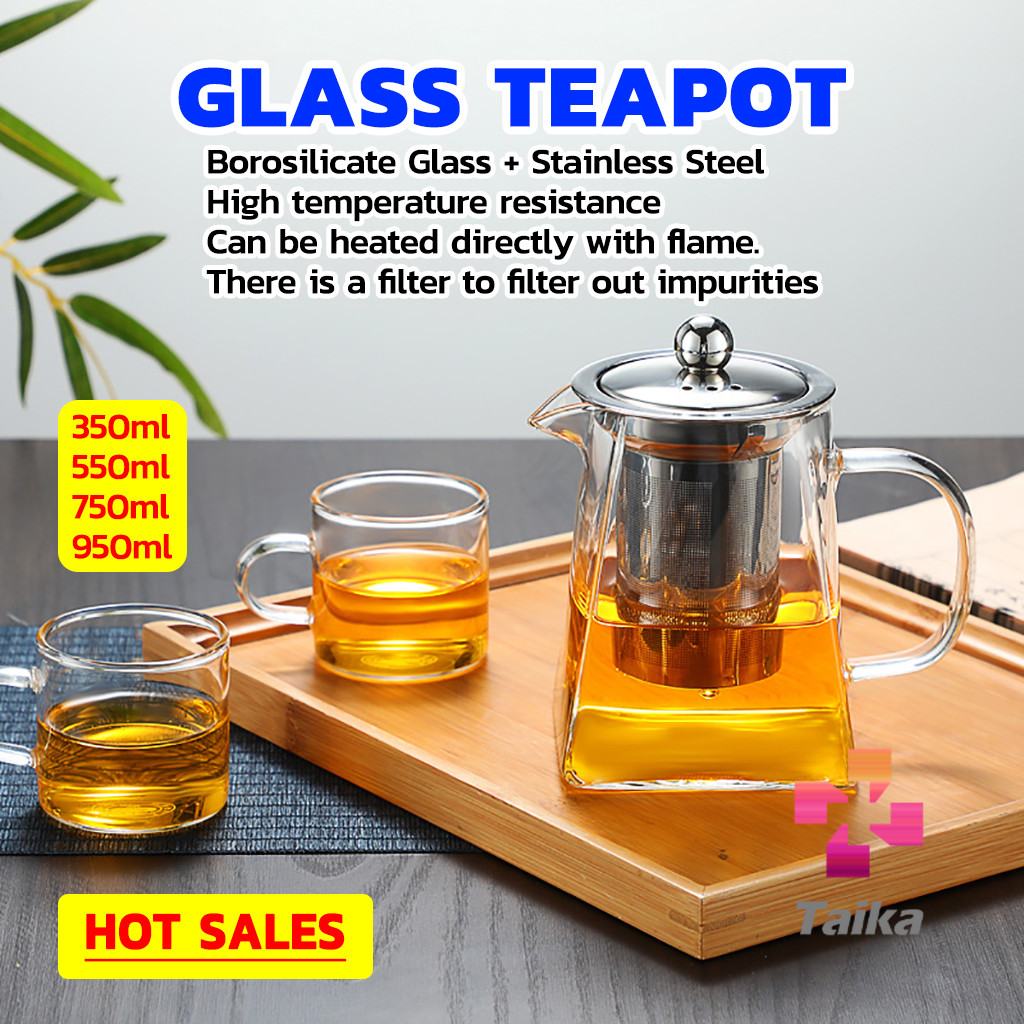 Taika แก้วกาชงชา ตัวกรองสแตนเลส ก้นออกแบบเป็นเหลี่ยม ไลฟ์สไตล์เม็กซิโก Glass teapot