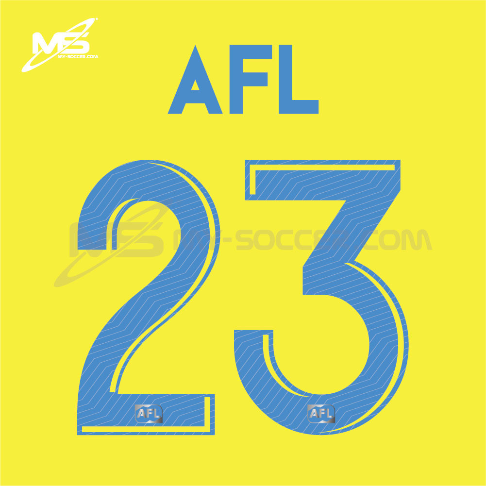 อย่างเป็นทางการ AFL LIGA M3 2023 หมายเลขชื่อสีน้ําเงินอ่อน