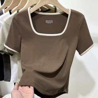เสื้อยืดแขนสั้นหญิงใหม่ล่าสุด ฤดูร้อน สไตล์คอเหลี่ยม