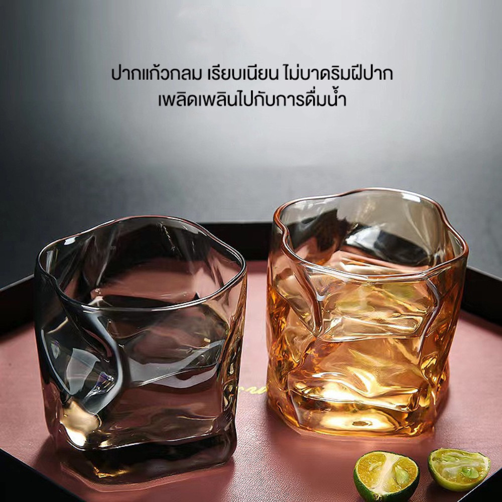 แก้วน้ำ  แก้วใส่เครื่องดื่ม วิสกี้ คอกเทล แก้ว Hologram สไตล์เกาหลี คาเฟ่ ผิวหยัก ทรงบิด สะท้อนสี โฮโลแกรม - รูปที่ 2
