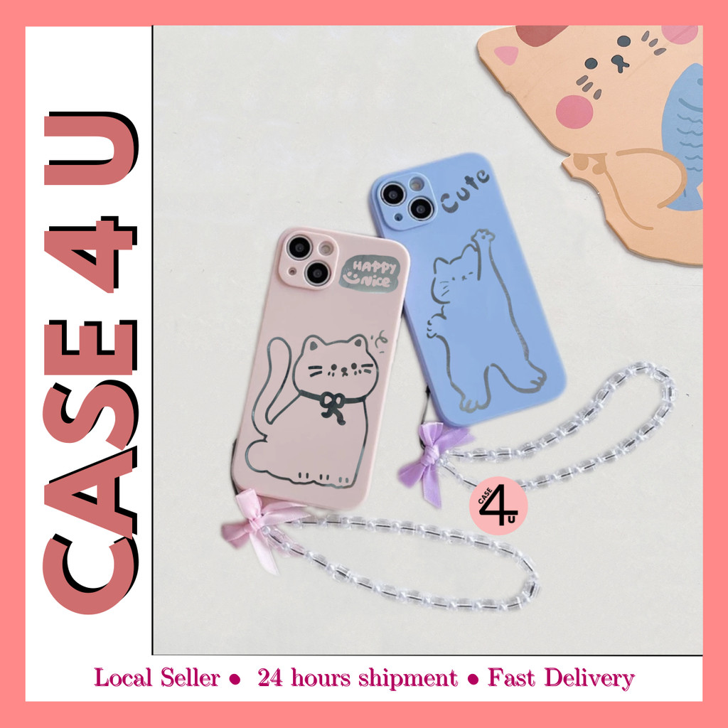 Realme 5 5i 5s 6i C3 8 9 9i 9 10 11 Pro+ Plus candy Color happy cat ริบบิ้นโซ่ soft case
