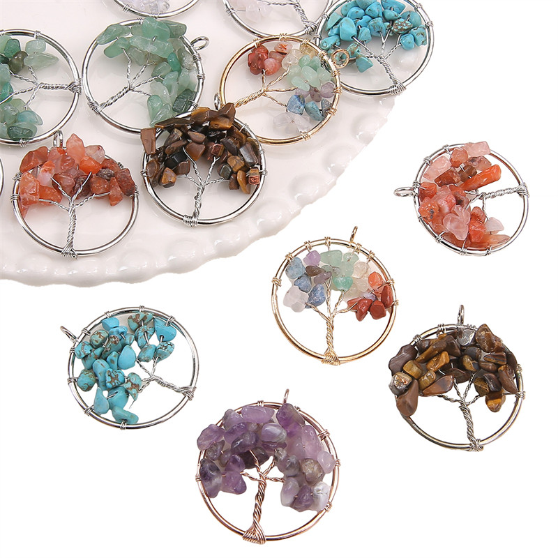 1ชิ้น [30มิลลิเมตร] คริสตัลธรรมชาติหินบดจี้ต้นไม้รูปจี้หินธรรมชาติเสน่ห์ ทําเอง สร้อยคอเครื่องประดับตกแต่ง