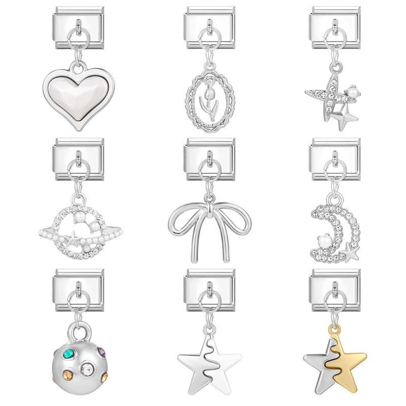 อิตาเลี่ยน Charm Links สําหรับสร้อยข้อมือแฟชั่น Star Moon จี้สร้อยข้อมือเพื่อนครอบครัว DIY โมดูลสร้อยข้อมือ Charm อิตาเลี่ยน Links Fit 9 มม.สร้อยข้อมือสแตนเลสเครื่องประดับ DIY ทํา