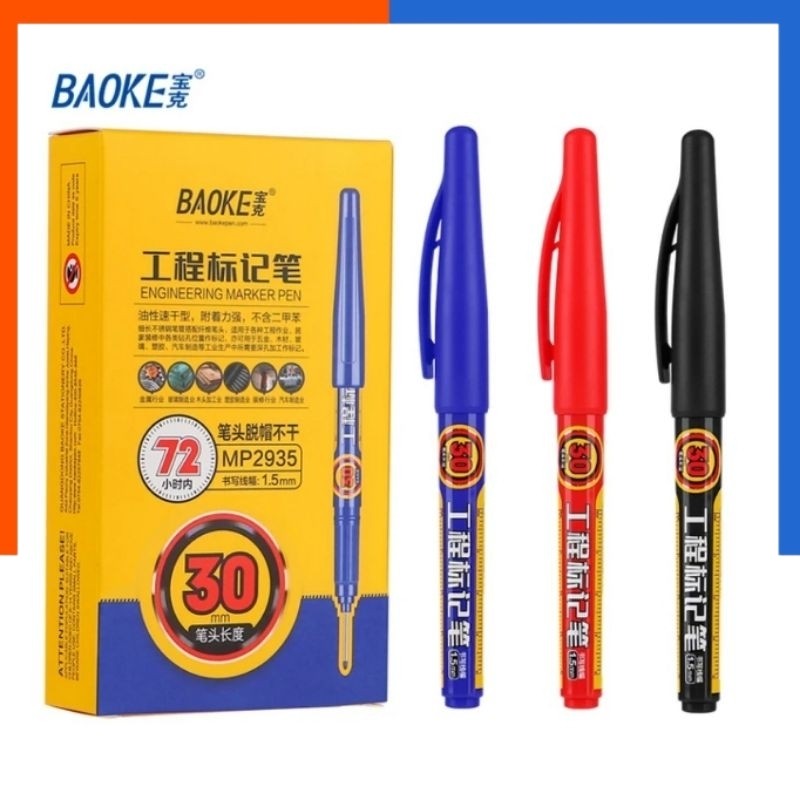 ปากกามาร์คเกอร์ ปากกาปากยาว ปลายยาว Baoke หัวยาว 30 มม. MP2935 หมึกกันน้ำ Engineering Marker Pen สำหรับทำเครื่องหมาย US