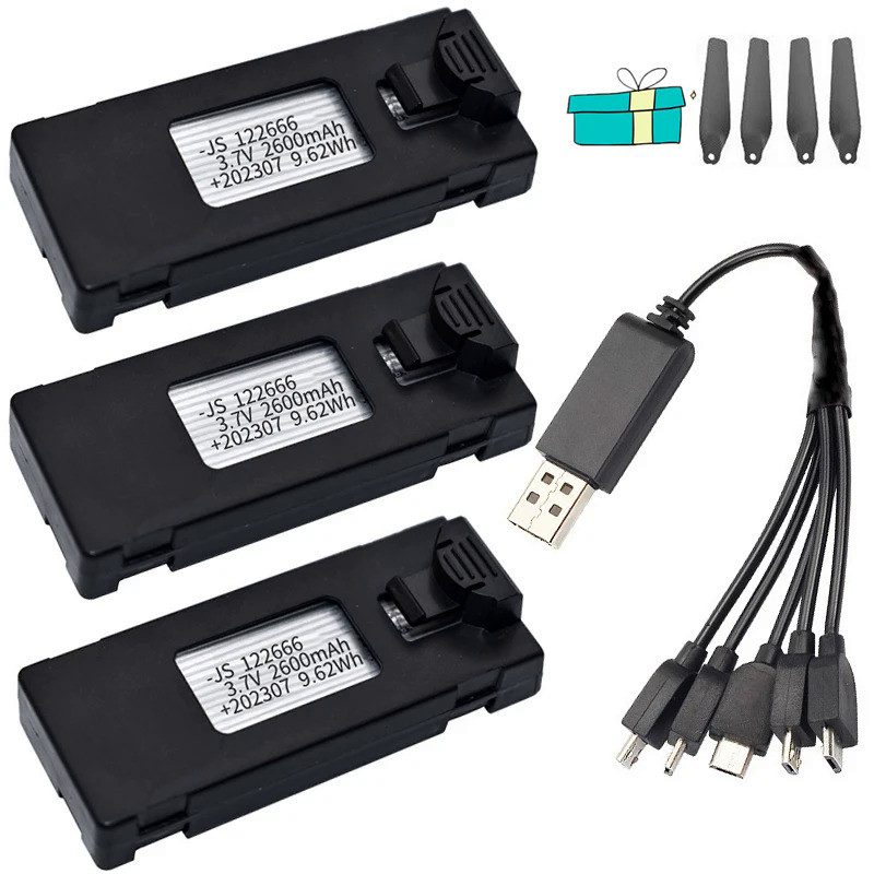 3.7V 2600Mah Drone Battery RC Charger Accessory For E88 E525 E88EVO Ls-E100 E99S Mini Uav Drone Batt