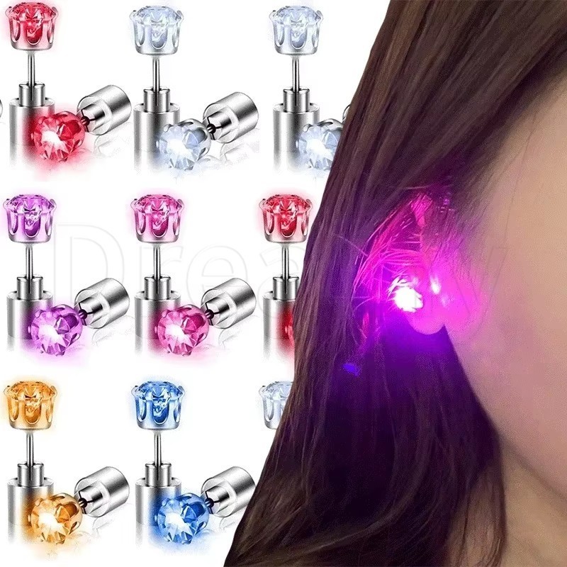 1/2 ชิ้น LED Bling Rhinestone Ear Stud - แฟลชเพทายกระดูกอ่อนเจาะ Studs - Conch Earlobe Tragus วงกลมหู - ฮาโลวีน Christmas Party Night ต่างหู - Light Up ต่างหู