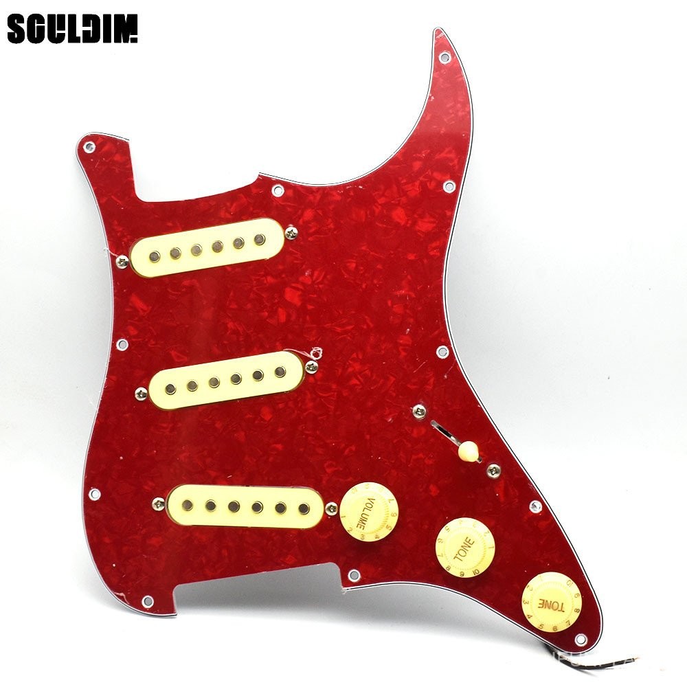 มุกสีแดงกับ icory ขดลวดเดียวโหลด prewired ขดลวดเดียว SSS กีตาร์ไฟฟ้า pickguard รถกระบะสำหรับ FD ST ไฟฟ้า g uitarra