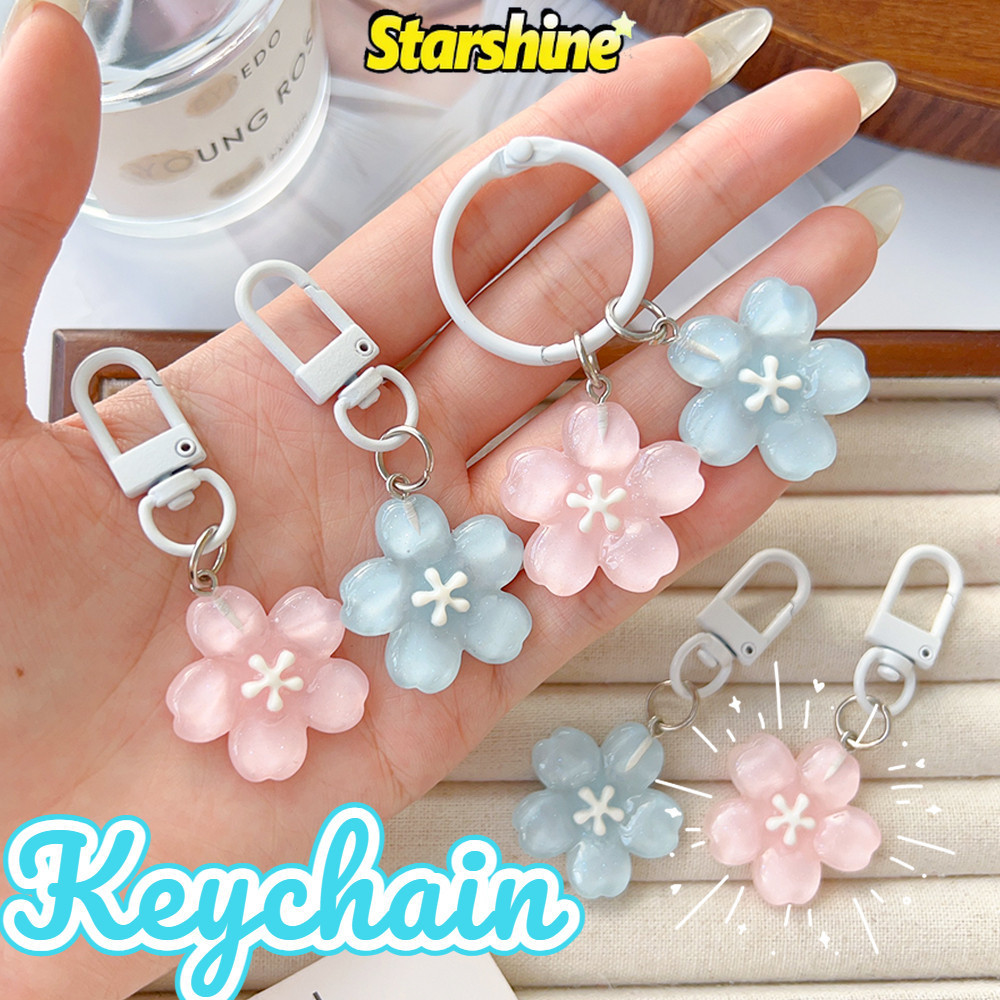 Ins Candy สี Five Pointed Star Bell พวงกุญแจ-ดอกไม้ที่มีสีสัน Bell กระเป๋าจี้-Fresh โรแมนติก Jelly Cherry Blossom พวงกุญแจ