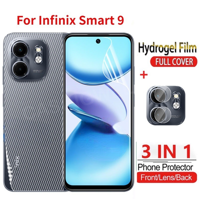 3 in1 Infinix Smart 9 2024 ฟิล์มไฮโดรเจลสําหรับ Infinix Smart 20 Smart9 SMATR9 InfinixSmart9 8 Pro 4G 5G ด้านหน้ากลับคลุมทั้งหมดกล้องด้านหลังป้องกันฟิล์ม