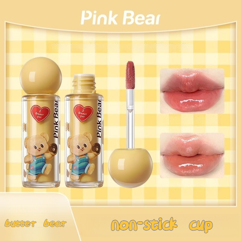 PINK BEAR ลิปกลอสเนื้อบัตเตอร์แบร์ มอยส์เจอร์ไรซิ่ง แมตต์ เนื้อทั้งสองสีไม่ติดถ้วยง่าย