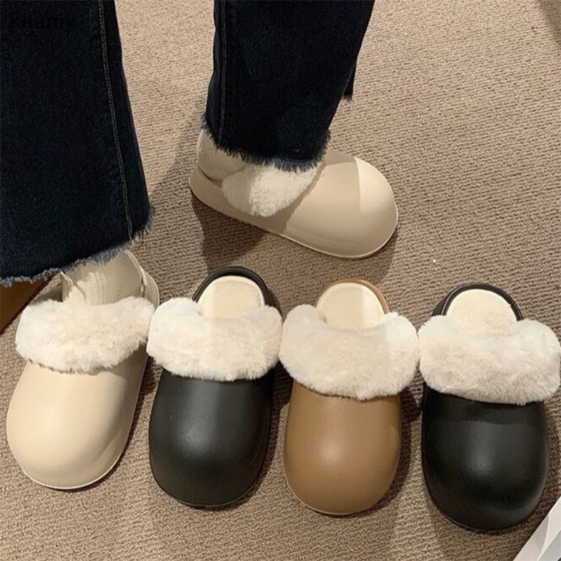 [KAN] ผู้หญิงรองเท้าแตะ Faux Fur Fuzzy น่ารักรองเท้าแตะที่ถอดออกได้ซับรองเท้าแตะส้นห่อหน่วยความจําโฟม Anti-skid Sole Fluffy รองเท้าแตะ FXH