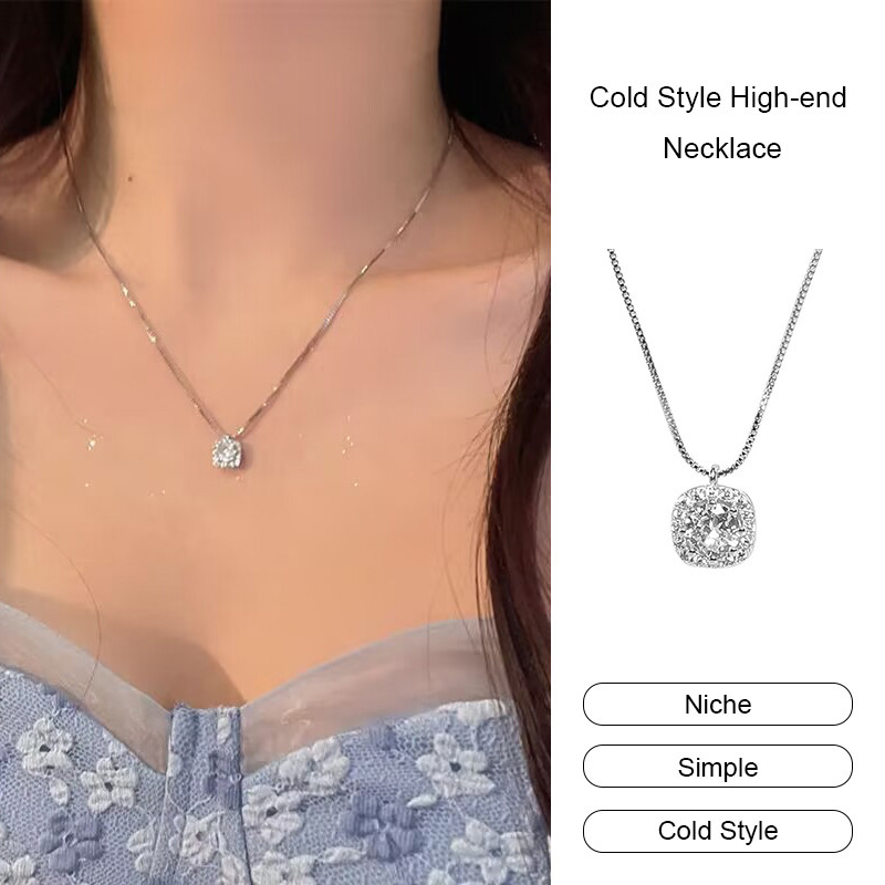 CODส่งเร็ว⚡สร้อยคอโซ่ฝังเพชรหรูหราพราวแฟชั่นสไตล์เกาหลีบุคลิกภาพโซ่ไหปลาร้าผู้หญิงทุกวันสวมใส่