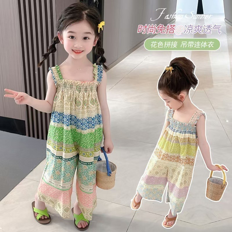 Aqq-kid Girls Jumpsuit แขนกุดสีตัดกันฤดูร้อน Romper เสื้อผ้าสําหรับปาร์ตี้สบายๆ สำหรับเด็กผู้หญิง