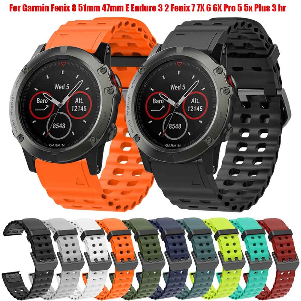 22 26 มม.ซิลิโคนสําหรับ Garmin Fenix 8 47 มม.51 มม.E 7X 7 6X 6 Pro 5X 5 Plus 3 3HR Enduro 3 2 Instinct 2 2X 935 945 S60 S62 Quickfit สายรัดข้อมือ
