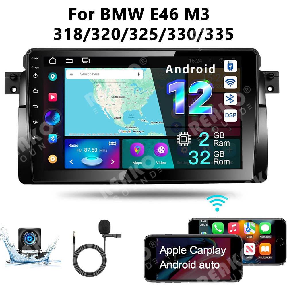 REAKOSOUND Android Auto สําหรับ BMW E46 M3 318/320/325/330/335 ไร้สาย CarPlay รถวิทยุ 4G มัลติมีเดีย WIFI FM RDS DSP หัวหน่วย