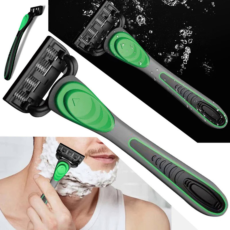 1 Handle+2 Blades 7-Layer Shaving Blades Stainless Steel Manual Razor Shaver Universal for Men Women