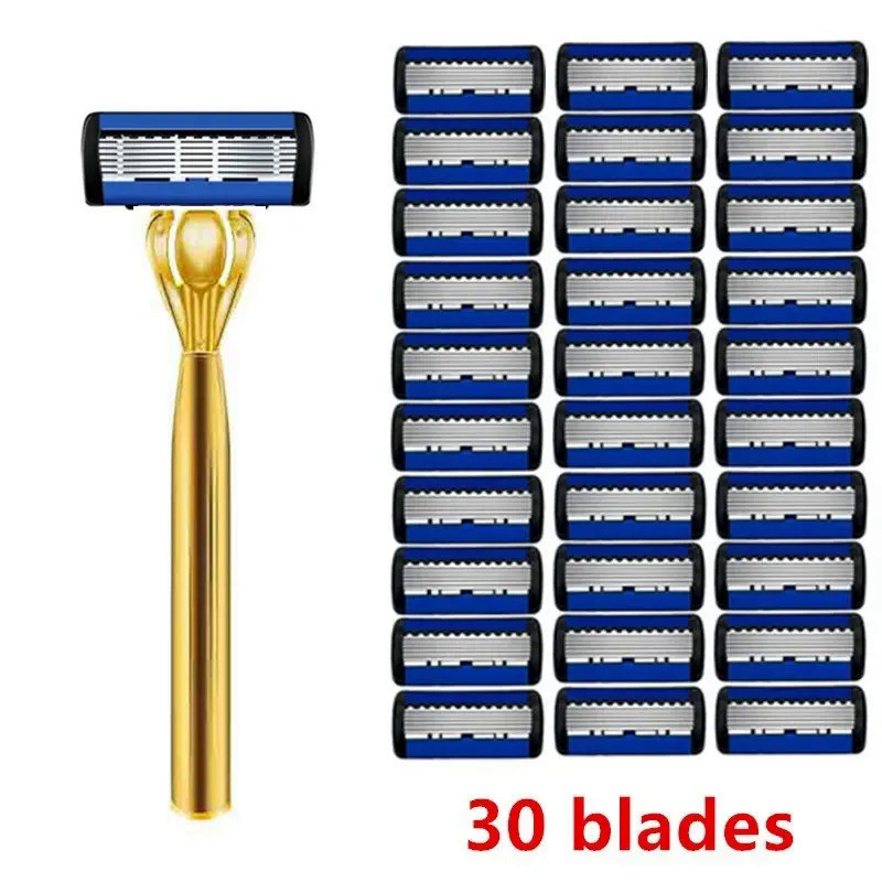Gold Pattern Razor Classic 6 Layer Safety Razor for Mens Shaving&Womens Hair Removal Shaving Blades 