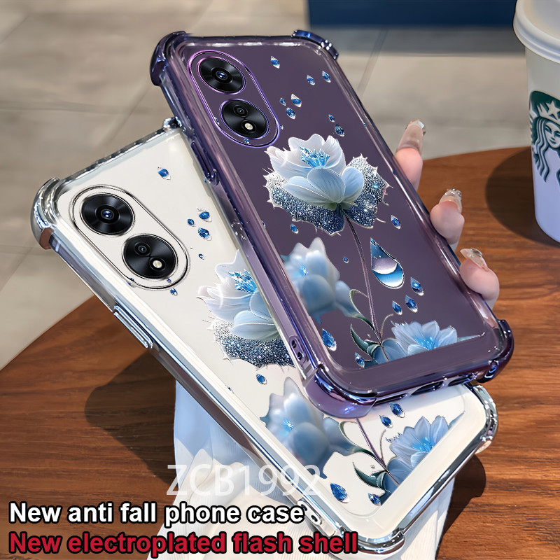ขายร้อน Case สําหรับ OPPO A17 A18 A38 4G A97 A58 A78 4G 5G เคสโทรศัพท์ TPU คริสตัล raindrop รูปแบบดอกไม้สีฟ้าสี่มุม anti drop เคสใส ราคา ถูกที่สุด ดีลบีเคเค แกลเลอรีภาพที่ 3