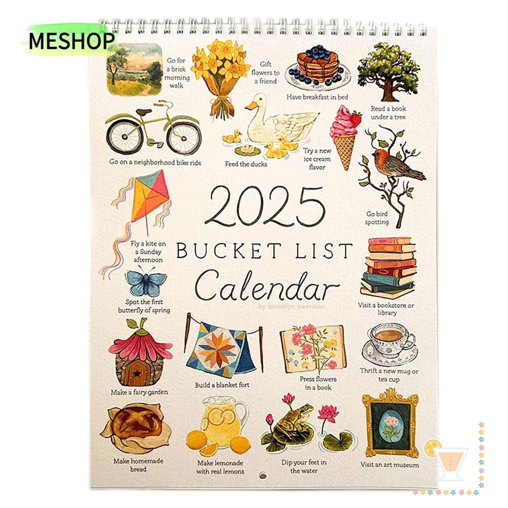 Me 2025 ปฏิทินรายการถัง, ด้ายคู่ลวด-Binding Bucket List Journal ปฏิทินผนัง, ของขวัญตารางรายเดือนสําหรับการวางแผนหรือจัดระเบียบแขวนผนังปฏิทิน Tidepick