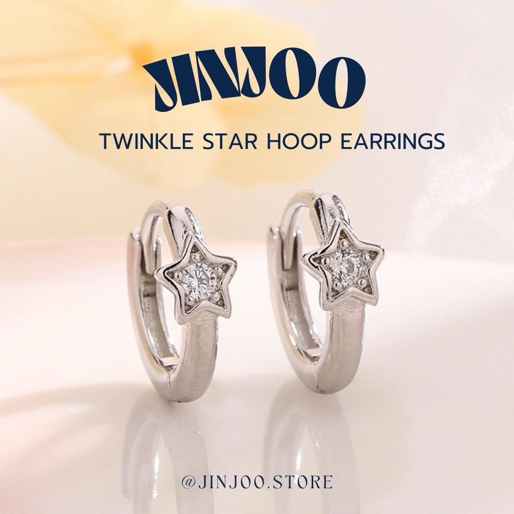 Jinjoo ต่างหูห่วงดาว รุ่น Twinkle Star Hoops ขนาด 8 mm. ดีไซน์เรียบง่าย (ราคาต่อคู่) รหัส H07
