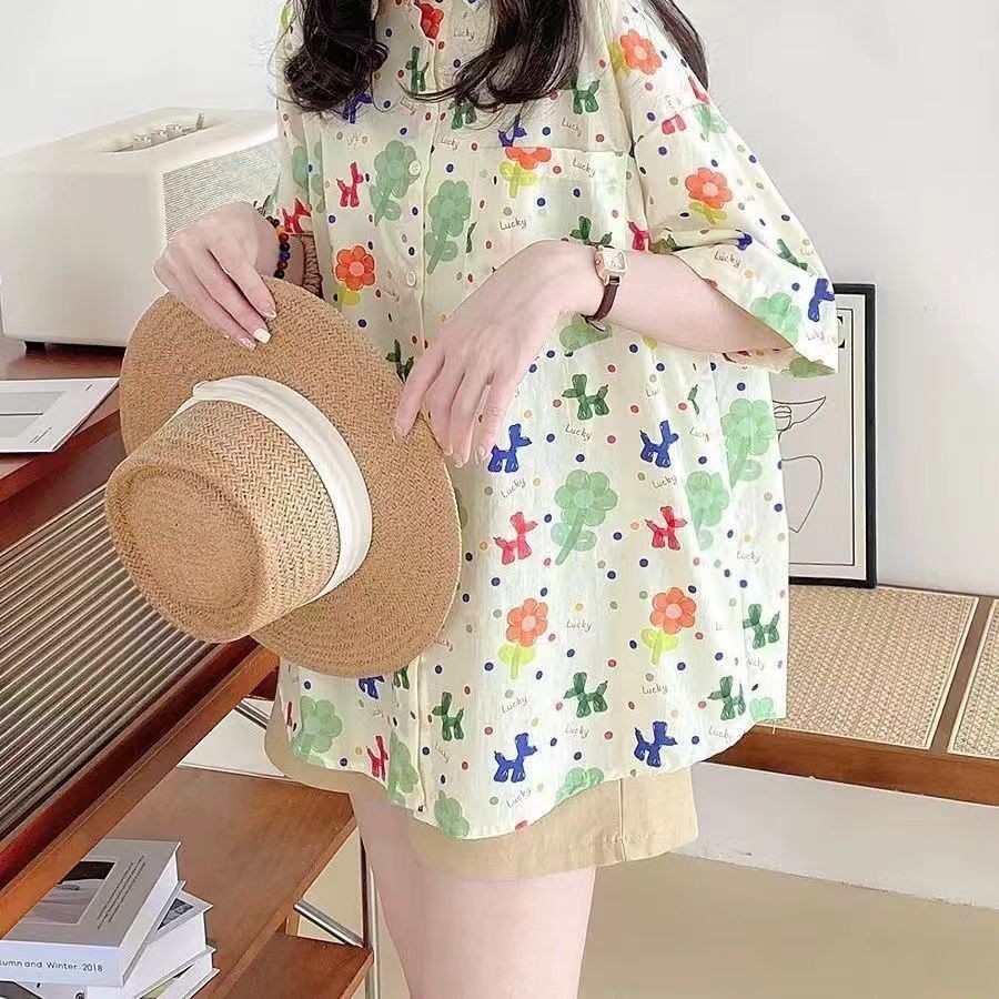 หวาน สวย ระดับไฮเอนด์ เก๋ไก๋ สไตล์ฮาราจูกุกระเป๋าเดียวดอกไม้เสื้อแขนสั้นสําหรับผู้หญิงแฟชั่นฤดูร้อนเยาวชนโปโลปกดอกไม้ครึ่งแขนเสื้อ
