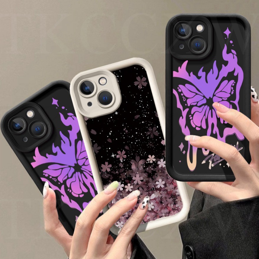 Romance สีม่วงโบว์ดอกไม้ผีเสื้อเคสโทรศัพท์สําหรับ OPPO A3 A3X A3S A5 AX5 AX5S A7 AX7 A12e A12 A8 A15