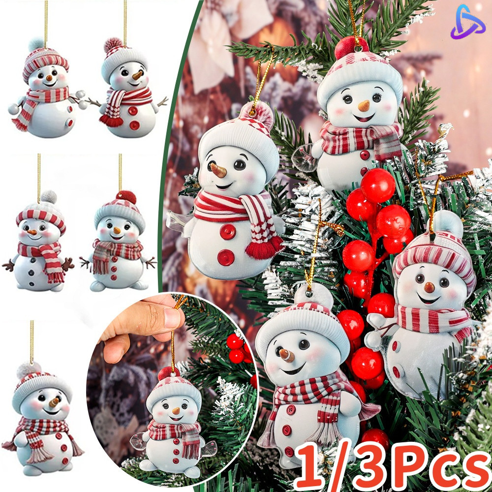 1/3ชิ้นสร้างสรรค์ปฏิบัติบ้านคริสต์มาสพรรคพวงหรีดเครื่องประดับ-ที่เรียบง่ายน่ารักมนุษย์หิมะพิมพ์ต้นคริสต์มาสตกแต่งจี้