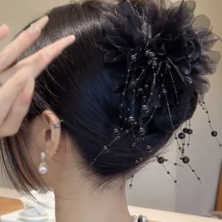 ใหม่ All-Match คลิปลูกปัด Peony ดอกไม้ Feather กิ๊บติดผม Shark Clip