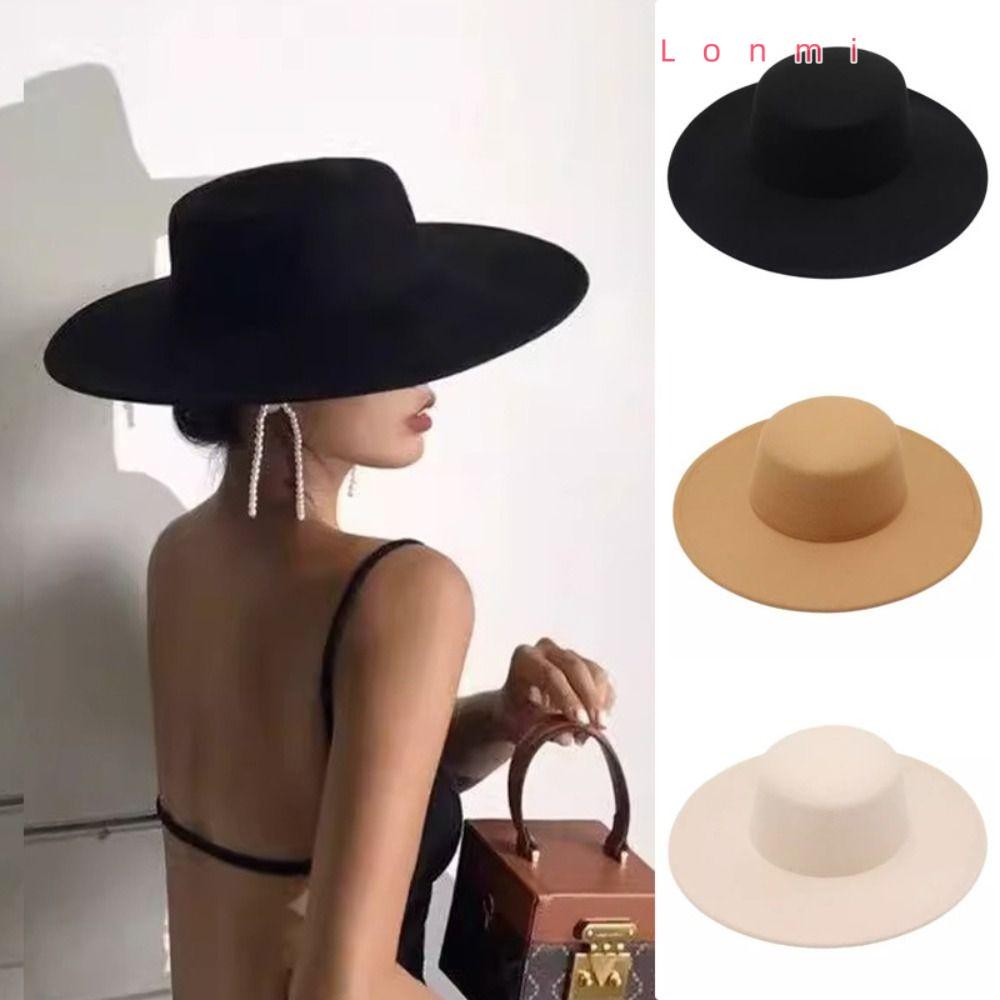 Lonmi หมวกปีกกว้าง Felt, Hepburn สไตล์ผู้หญิงที่สง่างาม Flatcap, French Dame Hat Retro Flat-top Cap ผู้หญิง