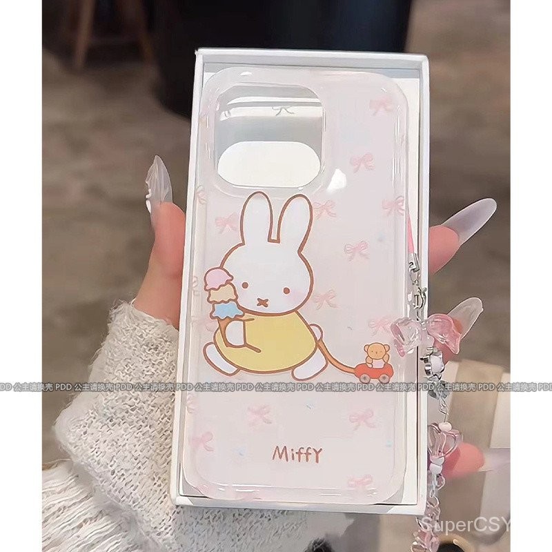 เคสมือถือสำหรับ iPhone 7 8 PLUS x XS XR xsmax 11 12 13 14 15 Pro Max PLUS เคสนิ่มลายกระต่ายมิฟฟี่แบบมีโบว์หุ้มทั้งเครื่องกันกระแทกขนาดใหญ่เคสมือถือ2Oum