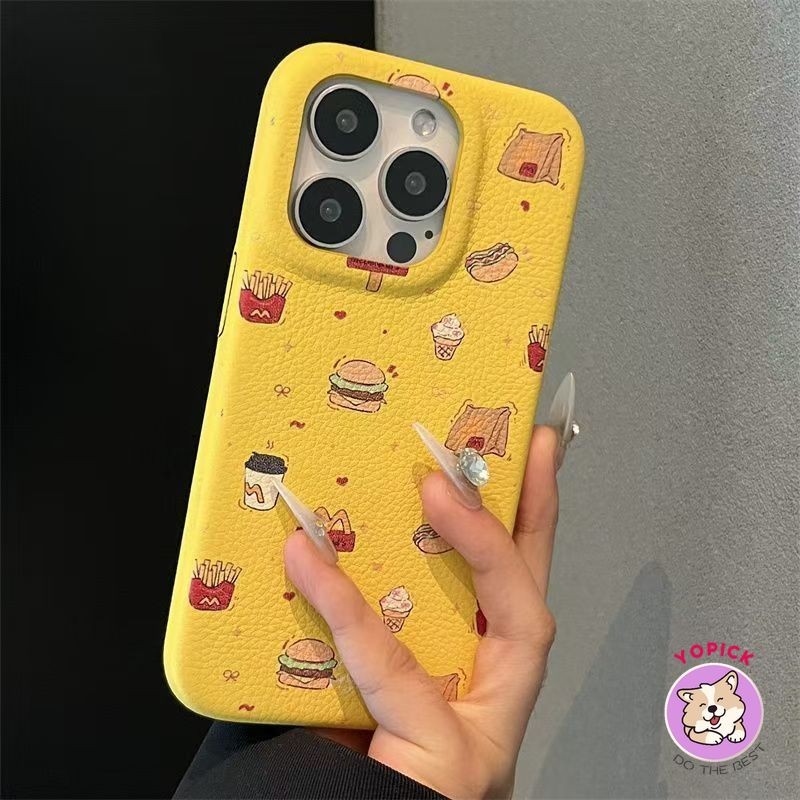 เต็มหน้าจอแฮมเบอร์เกอร์ Fries สําหรับ IPhone 16 16Pro 16Plus 11 12mini 13Pro Max 14Plus 15Pro XR XS Max 7 8 Plus SE2020 การ์ตูนฝาครอบโทรศัพท์สําหรับ IPhone 16Pro Max สาว LZW