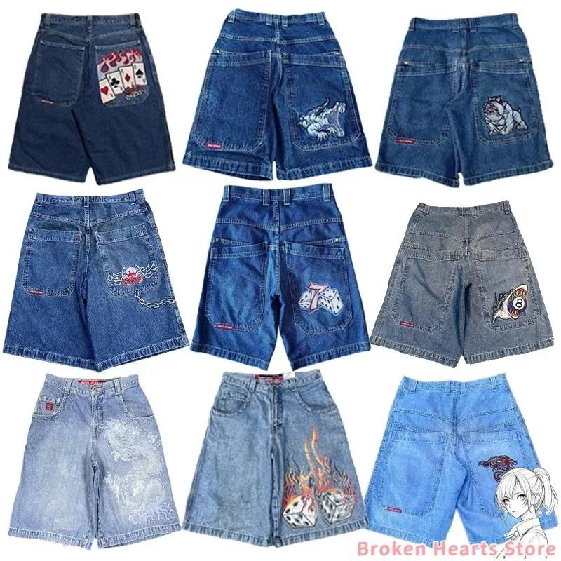 Harajuku New Gothic ผู้หญิงบาสเกตบอลกางเกงยีนส์ JNCO Y2K Hip Hop กางเกงขาสั้น Vintage Denim Gym กางเ