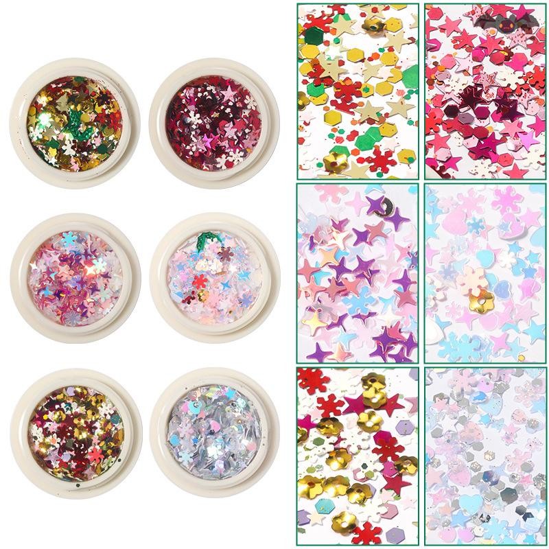 [PE] เคล็ดลับตกแต่งคริสต์มาส Snowflake Nails Sequins Nail Art Glitters Gold Metal Slices TH