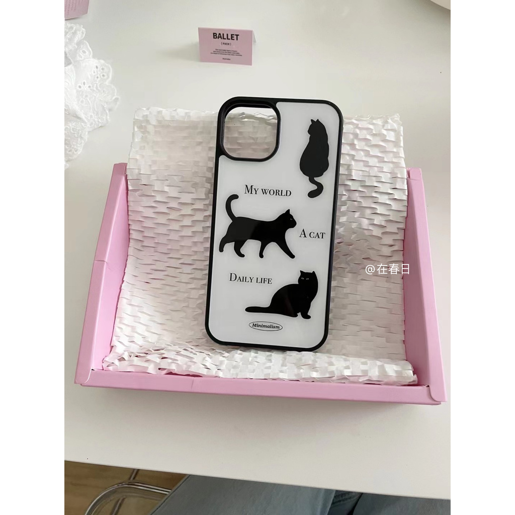 ในฤดูใบไม้ผลิเกาหลี ins Niche Sweet Cool Black Cat เคสโทรศัพท์ขอบสีดํา 14promax/13 เหมาะสําหรับ Apple 14pro/11/13promax สไตล์ใหม่ 15Pro รวมทุกอย่าง 16promax