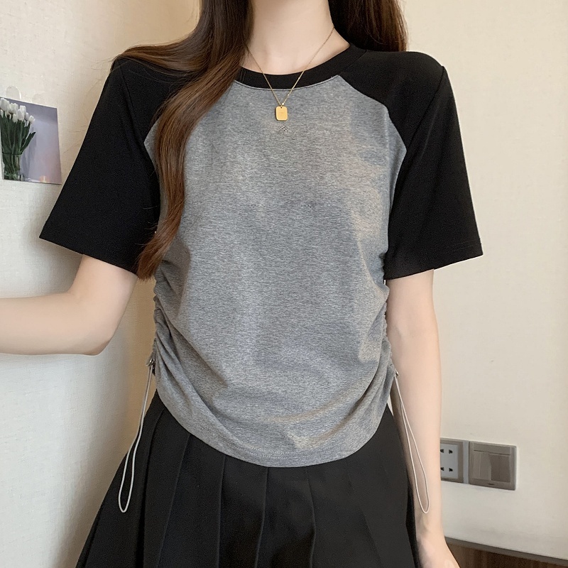 KaeKai พร้อมส่ง เสื้อ แขนสั้น สำหรับผู้หญิง ผ้าเรย่อนเข้ารูป ผ้าบางเบากำลังดี แต่งสายรูดที่เอว แฟชั่นฤดูร้อน
