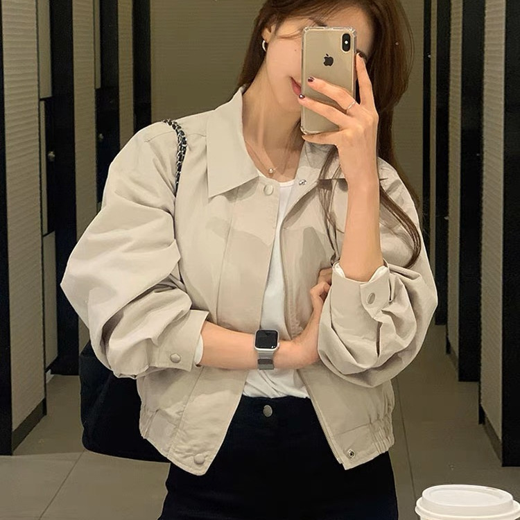 แจ็คเก็ตแขนยาวหัวเข็มขัดปกหลวมสบายๆ