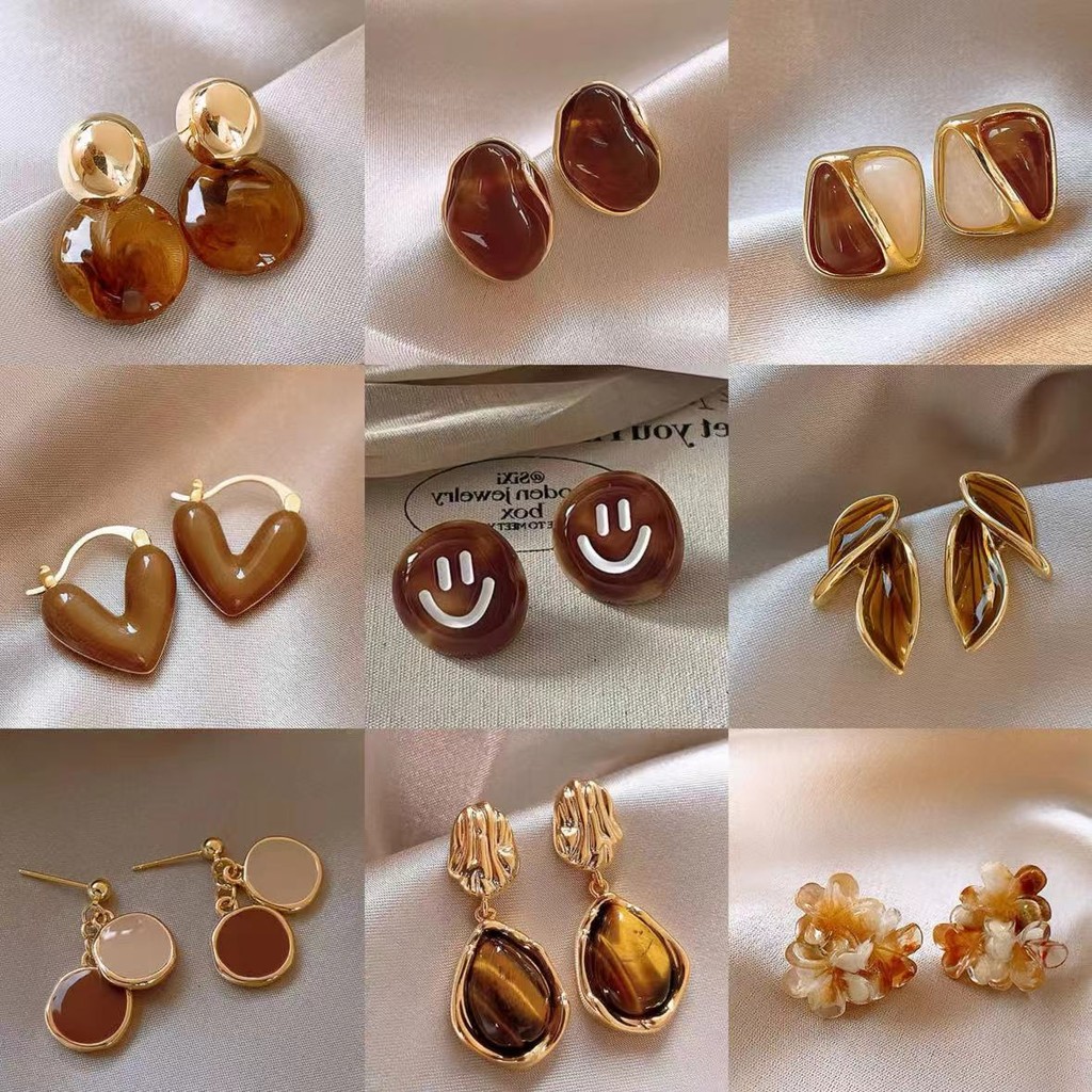 ต่างหูเกาหลี ต่างหูย้อนยุคกาแฟสําหรับผู้หญิง 2024 ต่างหูฤดูใบไม้ร่วงและฤดูหนาวใหม่