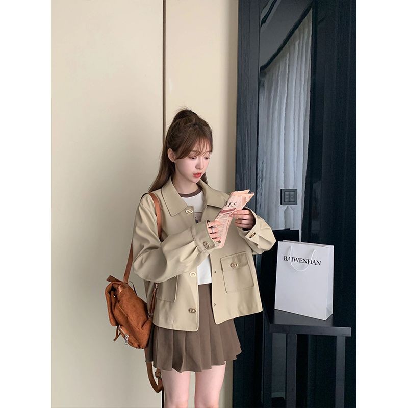 เสื้อโค้ทเสื้อกันลมหลวมคอตั้งสั้นสไตล์ใหม่