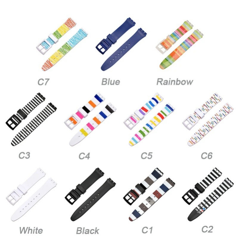 SWATCH 16มิลลิเมตร17มิลลิเมตร19มิลลิเมตรซิลิโคนสายนาฬิกาสําหรับ ดู นาฬิกา เจลลี่สีนุ่มกันน้ํายางเปลี่ยนสายรัดข้อมืออุป